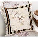 - K11620-Gorsel-1 - Realhomes RealHomes Gold - Krem Zeminde Çerçeveli Motifli Mermer Desenli Dijital Baskılı Yastık Kırlent Kılıfı Realhomes
