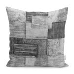 - K11622-Gorsel - Realhomes RealHomes Siyah - Beyaz Zeminde Dokuma Halı Motifli Eskitme Desenli Dijital Baskılı Yastık Kırlent Kılıfı Realhomes