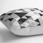 RealHomes Siyah - Beyaz Zeminde Geometrik Motifli Mermer Desenli Dijital Baskılı Yastık Kırlent Kılıfı Realhomes