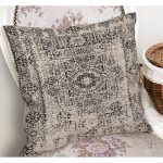 - K11625-Gorsel-1 - Realhomes RealHomes Krem - Siyah Zeminde Antik Motifli Dokuma Halı Desenli Dijital Baskılı Yastık Kırlent Kılıfı Realhomes