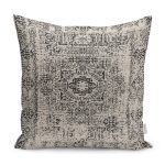- K11625-Gorsel - Realhomes RealHomes Krem - Siyah Zeminde Antik Motifli Dokuma Halı Desenli Dijital Baskılı Yastık Kırlent Kılıfı Realhomes