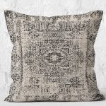 - K11625-Gorsel-2 - Realhomes RealHomes Krem - Siyah Zeminde Antik Motifli Dokuma Halı Desenli Dijital Baskılı Yastık Kırlent Kılıfı Realhomes