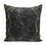 - K11636-Gorsel - Realhomes RealHomes Siyah - Gold Zeminde Çerçeveli Motifli Mermer Desenli Dijital Baskılı Yastık Kırlent Kılıfı Realhomes