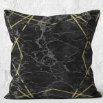 - K11636-Gorsel-2 - Realhomes RealHomes Siyah - Gold Zeminde Çerçeveli Motifli Mermer Desenli Dijital Baskılı Yastık Kırlent Kılıfı Realhomes