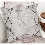 - K11637-Gorsel-1 - Realhomes RealHomes Gri - Siyah Zeminde Çerçeveli Motifli Mermer Desenli Dijital Baskılı Yastık Kırlent Kılıfı Realhomes