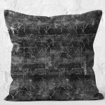 RealHomes Siyah Zeminde Örme Motifli Eskitme Desenli Dijital Baskılı Yastık Kırlent Kılıfı Realhomes