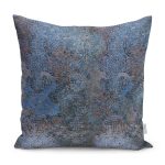 RealHomes Mavi Zeminde Etnik Motifli Eskitme Desenli Dijital Baskılı Yastık Kırlent Kılıfı Realhomes