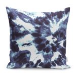 RealHomes Lacivert Zeminde Kanvas Motifli Fırça Darbeleri Desenli Dijital Baskılı Yastık Kırlent Kılıfı Realhomes