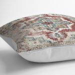 RealHomes Krem - Kırmızı Zeminde Hereke Motifli Dokuma Desenli Dijital Baskılı Yastık Kırlent Kılıfı Realhomes