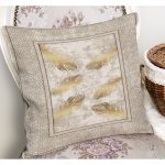 RealHomes Gold - Krem Zeminde Çerçeveli Motifli Çiçek Desenli Dijital Baskılı Yastık Kırlent Kılıfı Realhomes