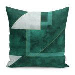 - K11669-Gorsel - Realhomes RealHomes Yeşil Zeminde Dokuma Halı Motifli Geometrik Desenli Dijital Baskılı Yastık Kırlent Kılıfı Realhomes