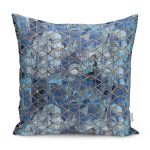 - K11673-Gorsel - Realhomes RealHomes Gold - Mavi Zeminde Geometrik Motifli Eskitme Desenli Dijital Baskılı Yastık Kırlent Kılıfı Realhomes