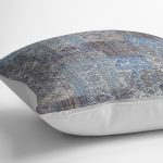 RealHomes Mavi - Gri Zeminde Patchwork Motifli Etnik Desenli Dijital Baskılı Yastık Kırlent Kılıfı Realhomes