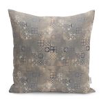 - K11680-Gorsel - Realhomes RealHomes Gri - Bej Zeminde Eskitme Motifli Antik Desenli Dijital Baskılı Yastık Kırlent Kılıfı Realhomes