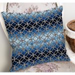 RealHomes Gold - Lacivert Zeminde Geometrik Motifli Morrocan Desenli Dijital Baskılı Yastık Kırlent Kılıfı Realhomes