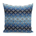 RealHomes Gold - Lacivert Zeminde Geometrik Motifli Morrocan Desenli Dijital Baskılı Yastık Kırlent Kılıfı Realhomes