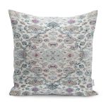 - K11687-Gorsel - Realhomes RealHomes Krem Zeminde Dokuma Halı Motifli Eskitme Desenli Dijital Baskılı Yastık Kırlent Kılıfı Realhomes