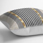 - K11689-Gorsel-3 - Realhomes RealHomes Gold - Siyah Zeminde Geometrik Motifli Kazayağı Desenli Dijital Baskılı Yastık Kırlent Kılıfı Realhomes