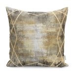 - K11694-Gorsel - Realhomes RealHomes Gold - Gri Zeminde Çerçeveli Motifli Eskitme Desenli Dijital Baskılı Yastık Kırlent Kılıfı Realhomes