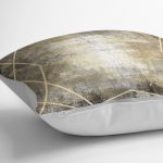 - K11694-Gorsel-3 - Realhomes RealHomes Gold - Gri Zeminde Çerçeveli Motifli Eskitme Desenli Dijital Baskılı Yastık Kırlent Kılıfı Realhomes