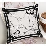 - K11697-Gorsel-1 - Realhomes RealHomes Siyah - Beyaz Zeminde Çerçeveli Motifli Mermer Desenli Dijital Baskılı Yastık Kırlent Kılıfı Realhomes