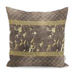 - K11700-Gorsel - Realhomes RealHomes Kahverengi - Gold Zeminde Mermer Motifli Eskitme Desenli Dijital Baskılı Yastık Kırlent Kılıfı Realhomes