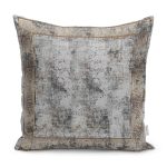 - K11710-Gorsel - Realhomes RealHomes Gri Zeminde Çerçeveli Motifli Eskitme Desenli Dijital Baskılı Yastık Kırlent Kılıfı Realhomes