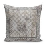RealHomes Ekru- Gri Zeminde Çerçeveli Motifli Morrocan Desenli Dijital Baskılı Yastık Kırlent Kılıfı Realhomes
