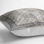 RealHomes Ekru- Gri Zeminde Çerçeveli Motifli Morrocan Desenli Dijital Baskılı Yastık Kırlent Kılıfı Realhomes