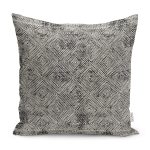 - K11717-Gorsel - Realhomes RealHomes Ekru - Siyah Zeminde Kilim Motifli Dokuma Halı Desenli Dijital Baskılı Yastık Kırlent Kılıfı Realhomes