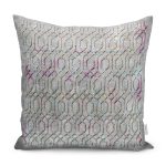 - K11719-Gorsel - Realhomes RealHomes Gri - Mor Zeminde Geometrik Motifli Kanvas Desenli Dijital Baskılı Yastık Kırlent Kılıfı Realhomes