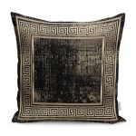 - K11724-Gorsel - Realhomes RealHomes Gold - Siyah Zeminde Çerçeveli Motifli Altın Desenli Dijital Baskılı Yastık Kırlent Kılıfı Realhomes