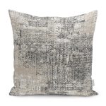 - K11734-Gorsel - Realhomes RealHomes Ekru - Gri Zeminde Eskitme Motifli Antik Desenli Dijital Baskılı Yastık Kırlent Kılıfı Realhomes