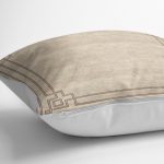 RealHomes Krem - Kahverengi Zeminde Çerçeveli Motifli Dokuma Desenli Dijital Baskılı Yastık Kırlent Kılıfı Realhomes