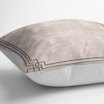 RealHomes Krem - Kahverengi Zeminde Çerçeveli Motifli Eskitme Desenli Dijital Baskılı Yastık Kırlent Kılıfı Realhomes