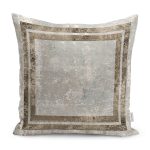 - K11740-Gorsel - Realhomes RealHomes Gri - Kahverngi Zeminde Çerçeveli Motifli Eskitme Desenli Dijital Baskılı Yastık Kırlent Kılıfı Realhomes