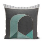 - K11745-Gorsel - Realhomes RealHomes Gri Zeminde Geometrik Motifli Mordern Sanat Desenli Dijital Baskılı Yastık Kırlent Kılıfı Realhomes