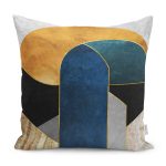 - K11746-Gorsel - Realhomes RealHomes Lacivert Zeminde Geometrik Motifli Mordern Sanat Desenli Dijital Baskılı Yastık Kırlent Kılıfı Realhomes