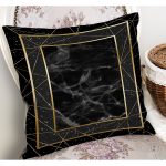 - K11762-Gorsel-1 - Realhomes RealHomes Siyah - Gold Zeminde Çerçeveli Motifli Altın Desenli Dijital Baskılı Yastık Kırlent Kılıfı Realhomes