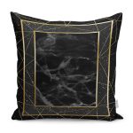 - K11762-Gorsel - Realhomes RealHomes Siyah - Gold Zeminde Çerçeveli Motifli Altın Desenli Dijital Baskılı Yastık Kırlent Kılıfı Realhomes