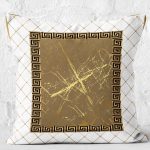 - K11763-Gorsel-2 - Realhomes  RealHomes Beyaz- Gold Zeminde Çerçeveli Motifli Otantik Desenli Dijital Baskılı Yastık Kırlent Kılıfı Realhomes