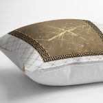 - K11763-Gorsel-3 - Realhomes  RealHomes Beyaz- Gold Zeminde Çerçeveli Motifli Otantik Desenli Dijital Baskılı Yastık Kırlent Kılıfı Realhomes