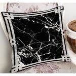 - K11764-Gorsel-1 - Realhomes RealHomes Siyah - Beyaz Zeminde Çerçeveli Motifli Mermer Desenli Dijital Baskılı Yastık Kırlent Kılıfı Realhomes