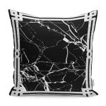 - K11764-Gorsel - Realhomes RealHomes Siyah - Beyaz Zeminde Çerçeveli Motifli Mermer Desenli Dijital Baskılı Yastık Kırlent Kılıfı Realhomes