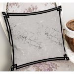 RealHomes Gri - Siyah Zeminde Çerçeveli Motifli Mermer Desenli Dijital Baskılı Yastık Kırlent Kılıfı Realhomes