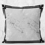 RealHomes Gri - Siyah Zeminde Çerçeveli Motifli Mermer Desenli Dijital Baskılı Yastık Kırlent Kılıfı Realhomes