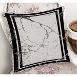 - K11767-Gorsel-1 - Realhomes RealHomes Füme - Siyah Zeminde Çerçeveli Motifli Mermer Desenli Dijital Baskılı Yastık Kırlent Kılıfı Realhomes