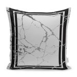 - K11767-Gorsel - Realhomes RealHomes Füme - Siyah Zeminde Çerçeveli Motifli Mermer Desenli Dijital Baskılı Yastık Kırlent Kılıfı Realhomes
