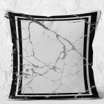 - K11767-Gorsel-2 - Realhomes RealHomes Füme - Siyah Zeminde Çerçeveli Motifli Mermer Desenli Dijital Baskılı Yastık Kırlent Kılıfı Realhomes