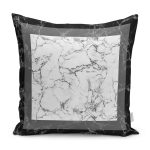 RealHomes Beyaz - Siyah Zeminde Çerçeveli Motifli Mermer Desenli Dijital Baskılı Yastık Kırlent Kılıfı Realhomes
